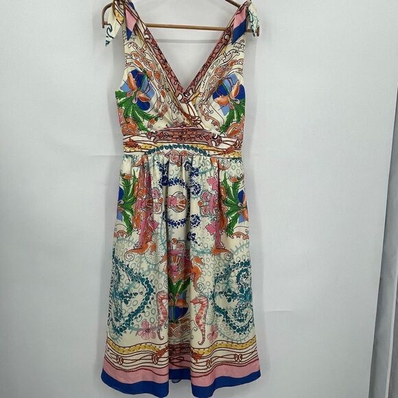 Colette Dinnigan Multicolor Tied Shoulder Acionna Silk Mini Dress Size 2 - Picture 1 of 11